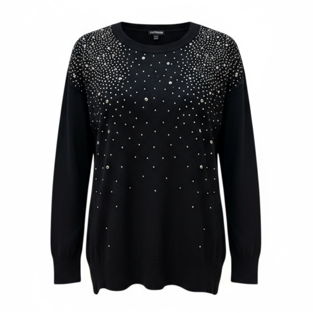 EXPRESS L Black Sweater Silver Sparkly Studs Banded Bottom R $88